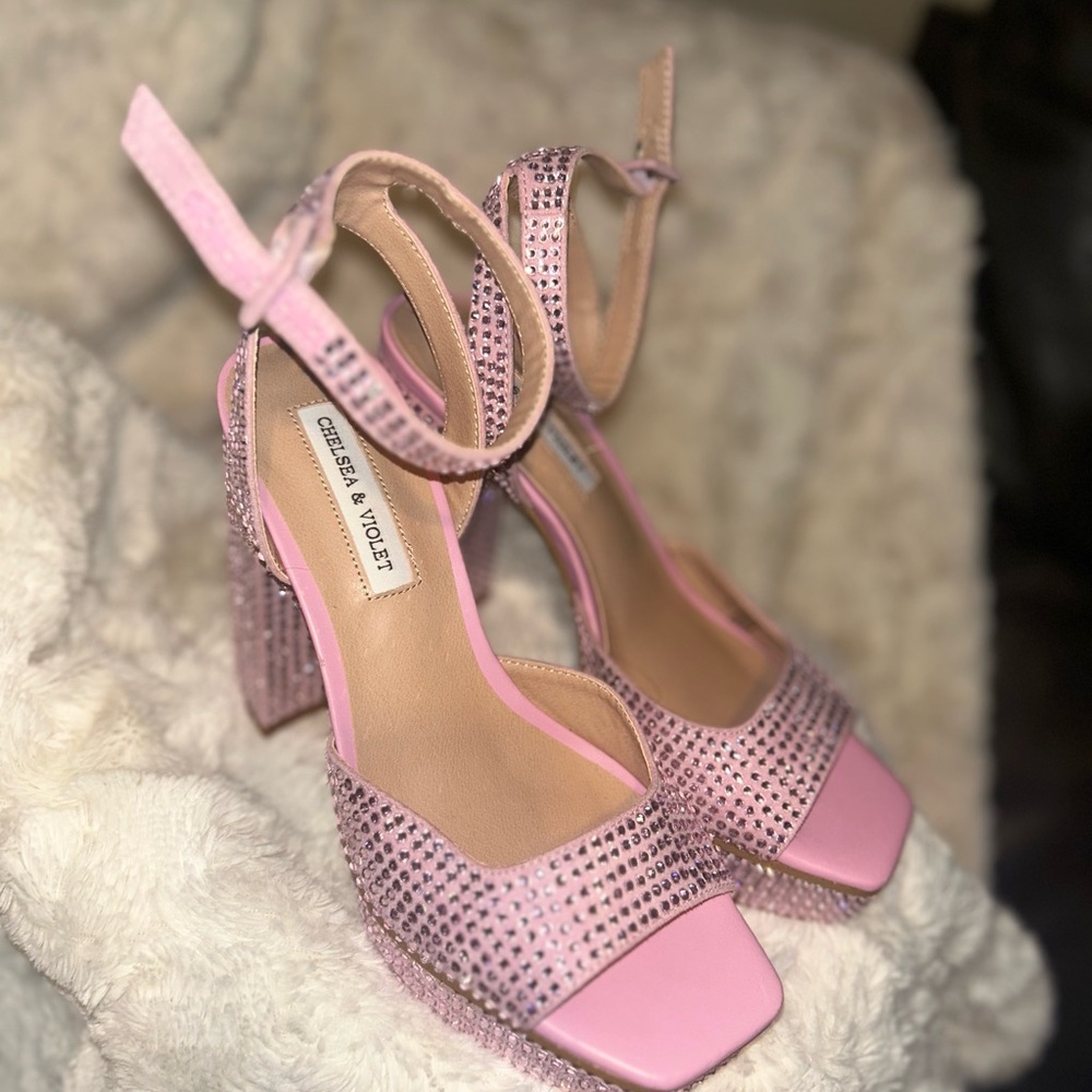 Chelsea & Violet Pink Crystal Embellished Heels